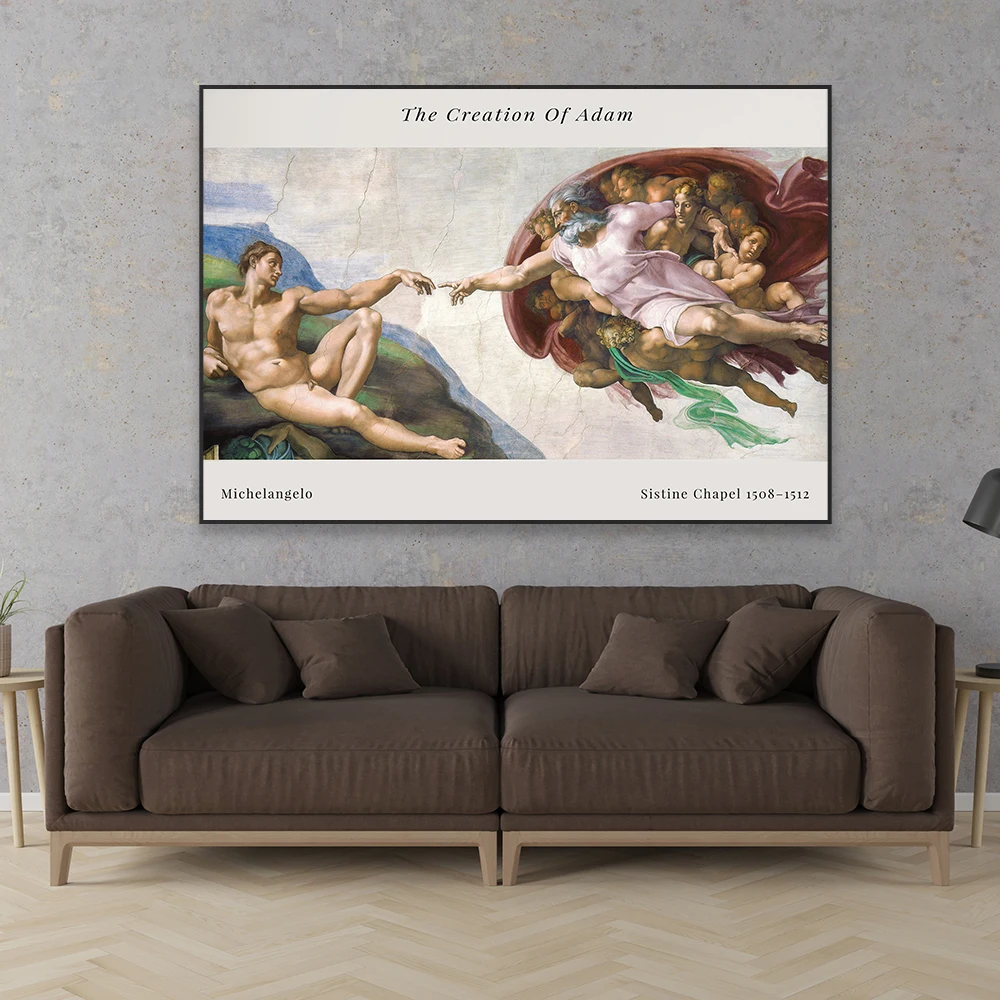 Michelangelo The Creation Of Adam Oil Painting Print Vintage Poster Renesanse Art Canvas Painting Gallery Home Living Room Decor