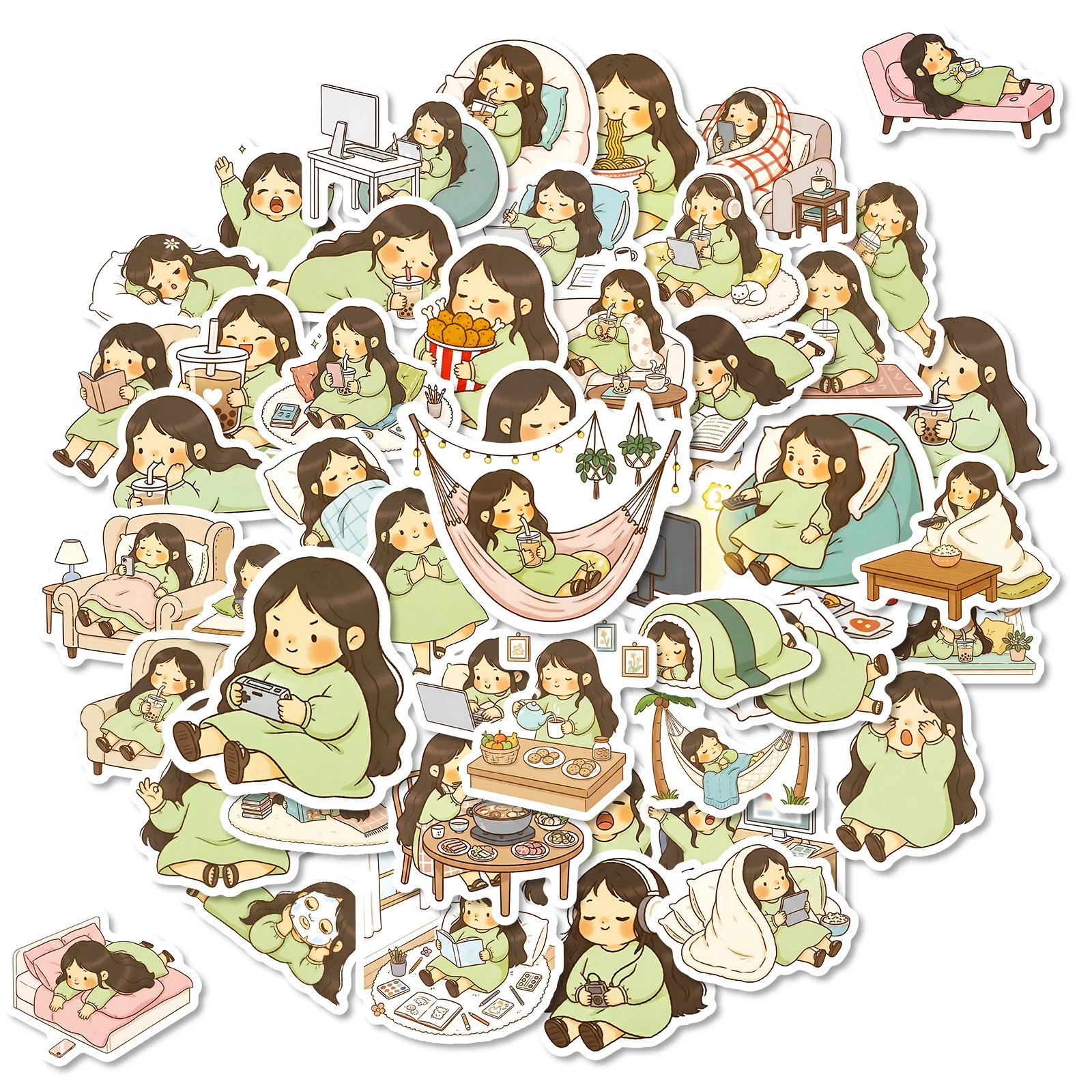 56/112 Pcs New Cartoon People Lazy Life Theme Stickers for Phone Laptop Wardrobe Stationery Box Desk Shoe Rack Fridge Decals