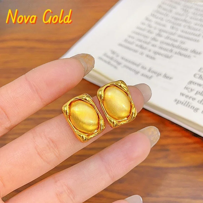 

Серьги NovaGlod в старинном стиле, 24K, матовые, квадратные, геометрические, нерегулярной формы, из чистого золота 999 пробы, в стиле ретро, в духе «старых денег», подарок
