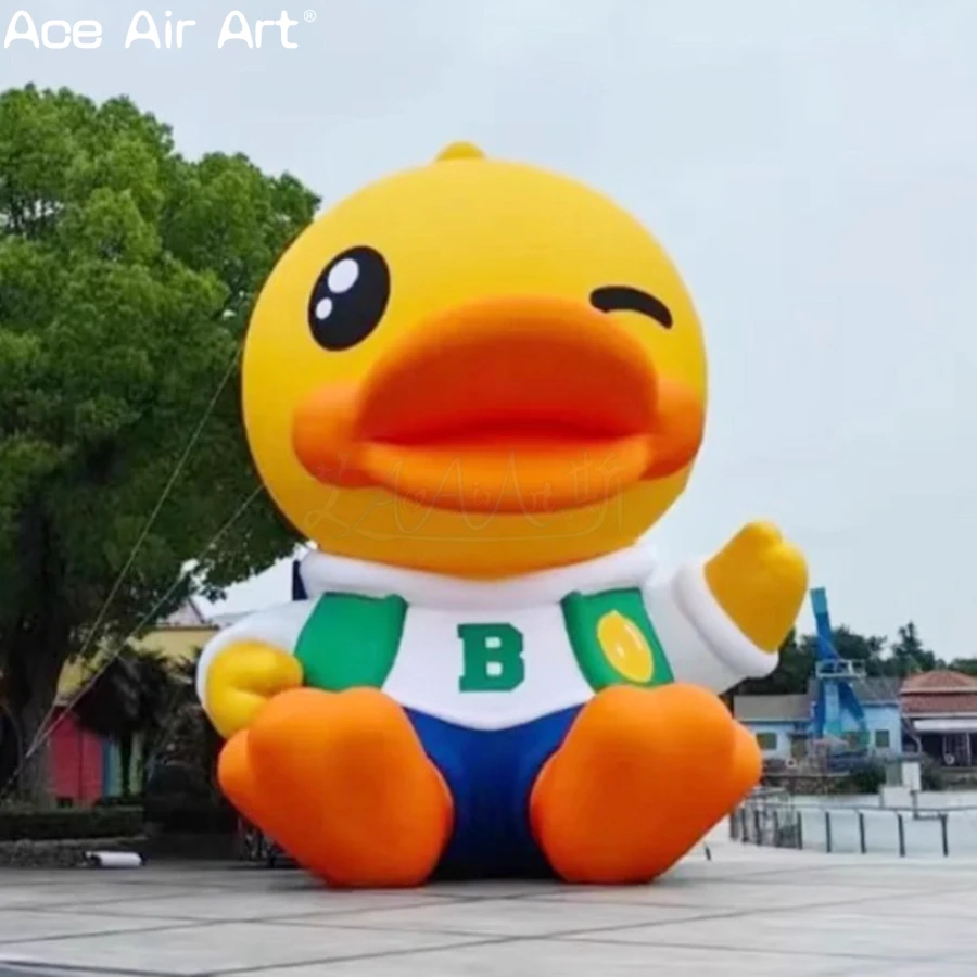 Cartoon Animal Balloons, 3m High Huge Cute Inflatable Big Yellow Duck for Amusement Park Decoration