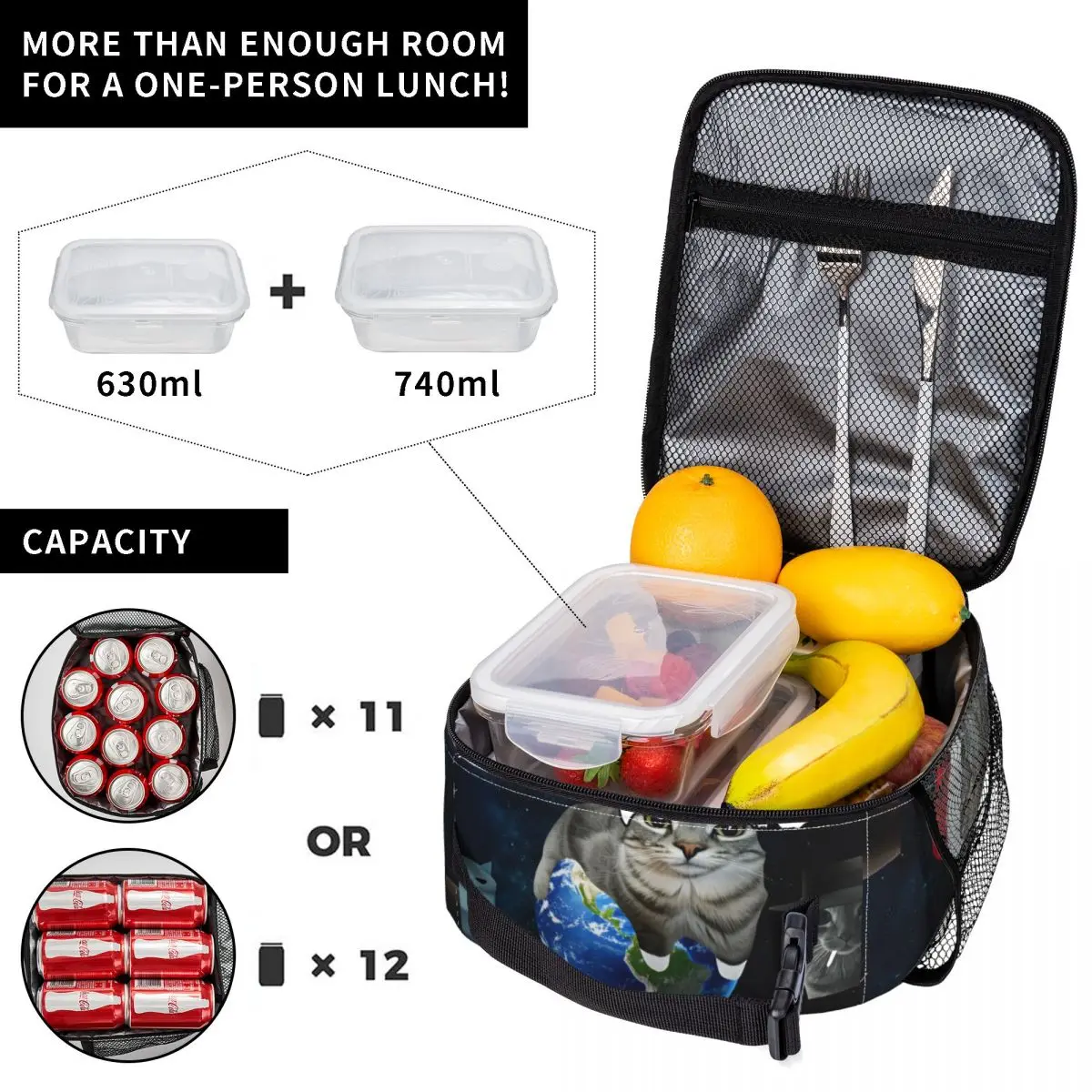 Meowl Cat Lunch Bag Portable Lunch Box Men Office Graphic Cooler Bag Cute Oxford Thermal Lunch Bags