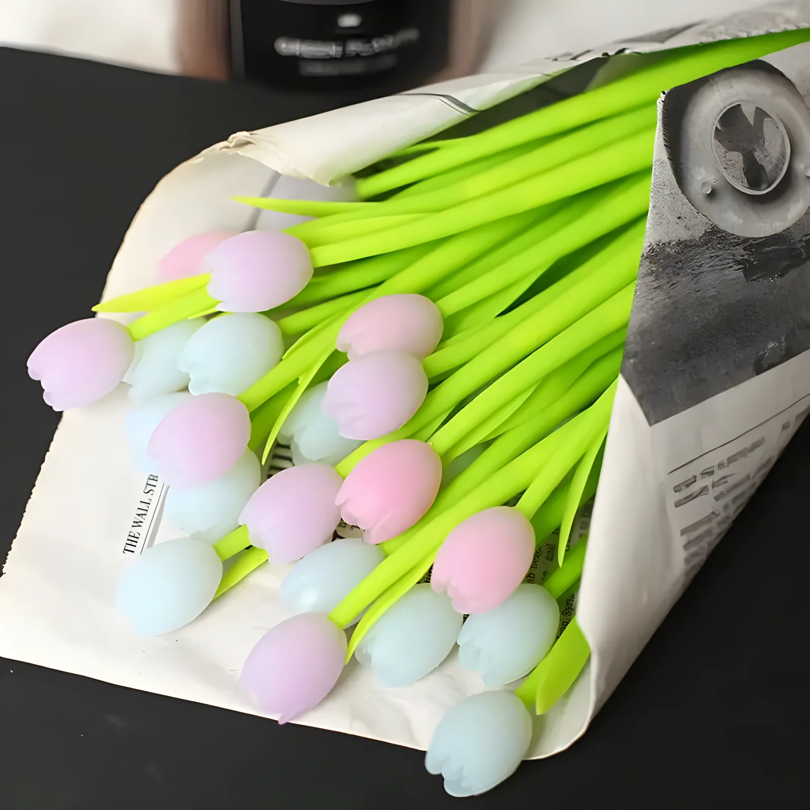 10 sztuk/partia śliczny tulipan zmieniający kolor silikonowy długopis neutralny 0.5MM czarny atrament długopisy żelowe Kawaii kwiat długopis szkolne artykuły biurowe