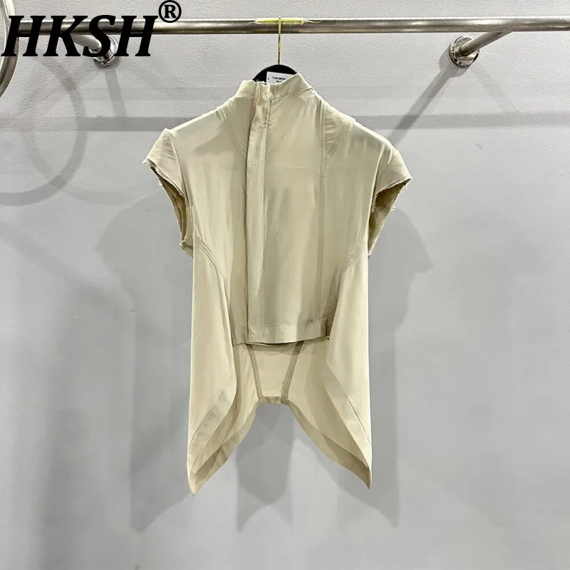 HKSH Women Vest Trendy Thin Fabric Zipper Irregular Hem Versatile Dark Casual Tide Sleeveless Jacket Chic Cotton Tank Top HK1966