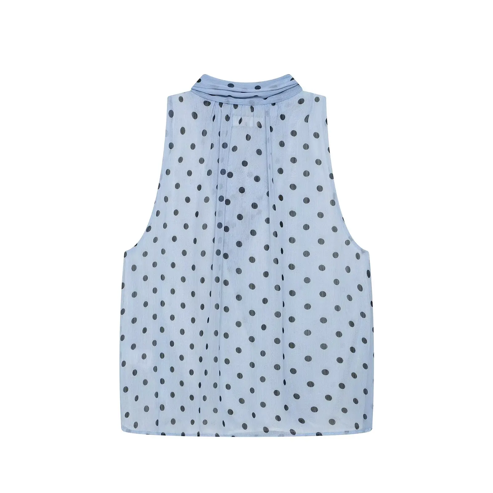HH Elegante Minimalistische Gepunktete Neckholder-Bluse mit Bindeband, V-Ausschnitt, Ärmellos, Sommer-Oberteil für Business, Freizeit, Büro und Urlaub – Detail 3