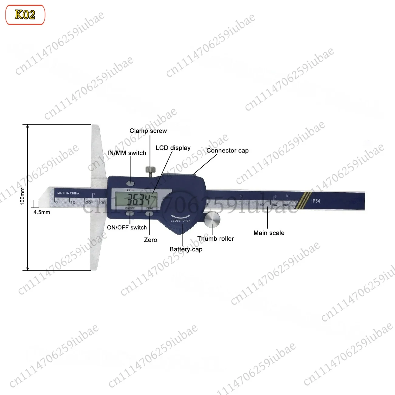 Digital Depth Caliper 150/200/300mm Electronic Depth Gauge Ruler Micrometer Measuring Tool Precision Instrument