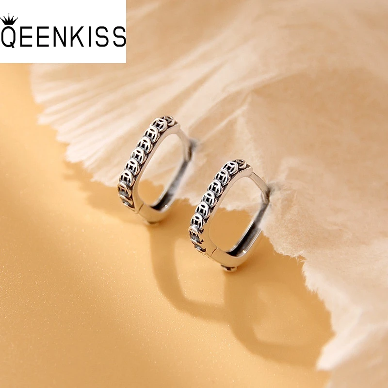 

QEENKISS 925 Sterling Silver Vintage Coin Hoop Earrings for Women Birthday Wedding Party Christmas Bride Mother Gifts EG6394