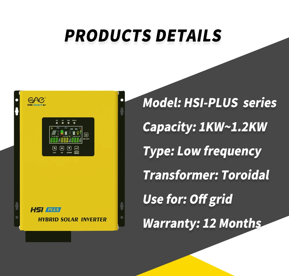 อินเวอร์เตอร์พลังงานแสงอาทิตย์แบบไฮบริดอัจฉริยะ24V เพียวไซน์เวฟ12โวลต์1000วัตต์1200วัตต์