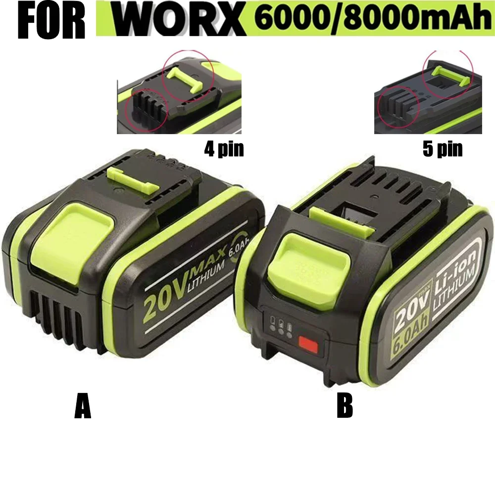 Литий-ионный аккумулятор 8000 мАч, 20 В для Worx WA3553/WA3551, 20 В, аккумулятор для беспроводного электроинструмента WA3572 WX390 WX176 WX178 WU268, замена