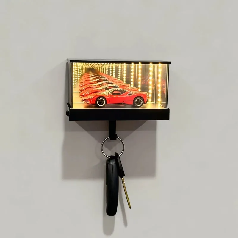 3D Wall Mount Infinity Mirror LED Display Case with Key Hook for 1:64 Car Models Garage Decor Wall Light Led Lamp Room Decor