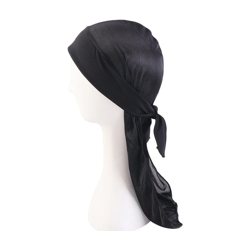 Unisex Men Silky Durag Black Stain Durags Women Unisex Bandanas Long Tail Doo Du Rag Sports Cap Headscarf Hijab Head Wrap Turban