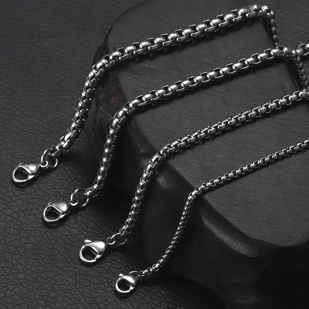 Stainless Steel Necklace Box Chain with Lobster Clasp Steel Tone Jewelry DIY Making Finished Chains Men's Accessories 2-4mm