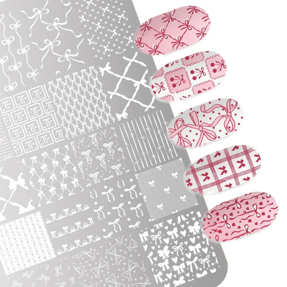 14.5*9.5cm Template Stencils Bowknot Patterns Nail Stamping Plates Nail Art Stamper Kawaii Bow Image Plate Manicure Tools