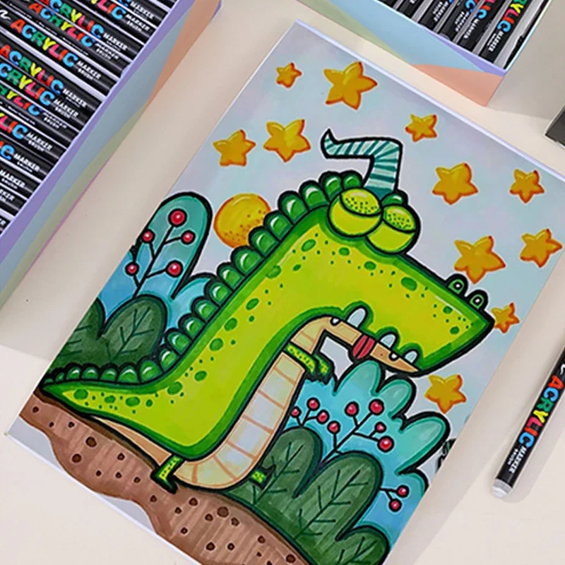 12-60 Farben Acryl-Marker, Malstifte mit weicher Pinselspitze, wasserfeste Farbstifte für Steinmalerei, Holz, Stein, Glas, DIY-Bastelarbeiten – Detail 5