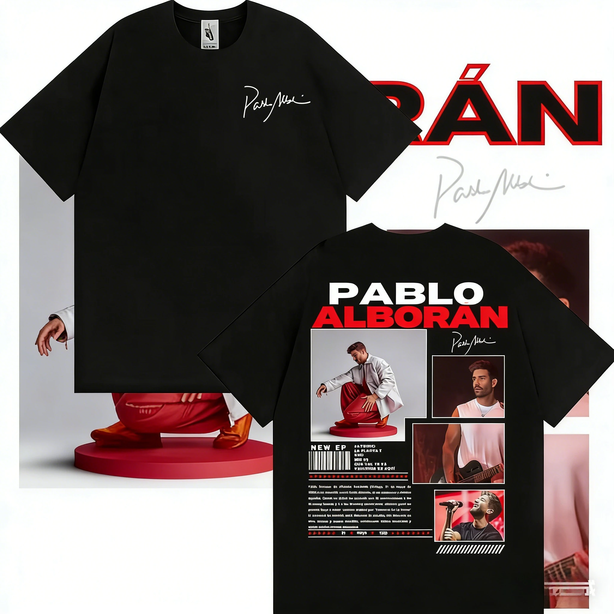 Camiseta del rapero Pablo Alboran's Global Tour para hombres y mujeres: Harajuku Hip-hop 2025-26 Camiseta estampada de algodón puro de verano 100%