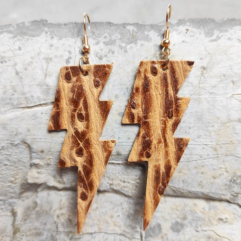 European and American Embossed Leather Earrings Simple Retro Lightning Earrings Western Cowboy Fashion Personality Women Jewelry