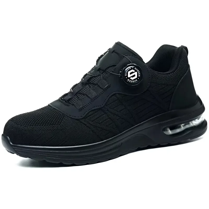 Fashion Sports Shoes  Work Sneakers Anti-Smash Anti Puncture Protection Shoes Men's Safety Shoes Rotating Button Steel Toe Shoes