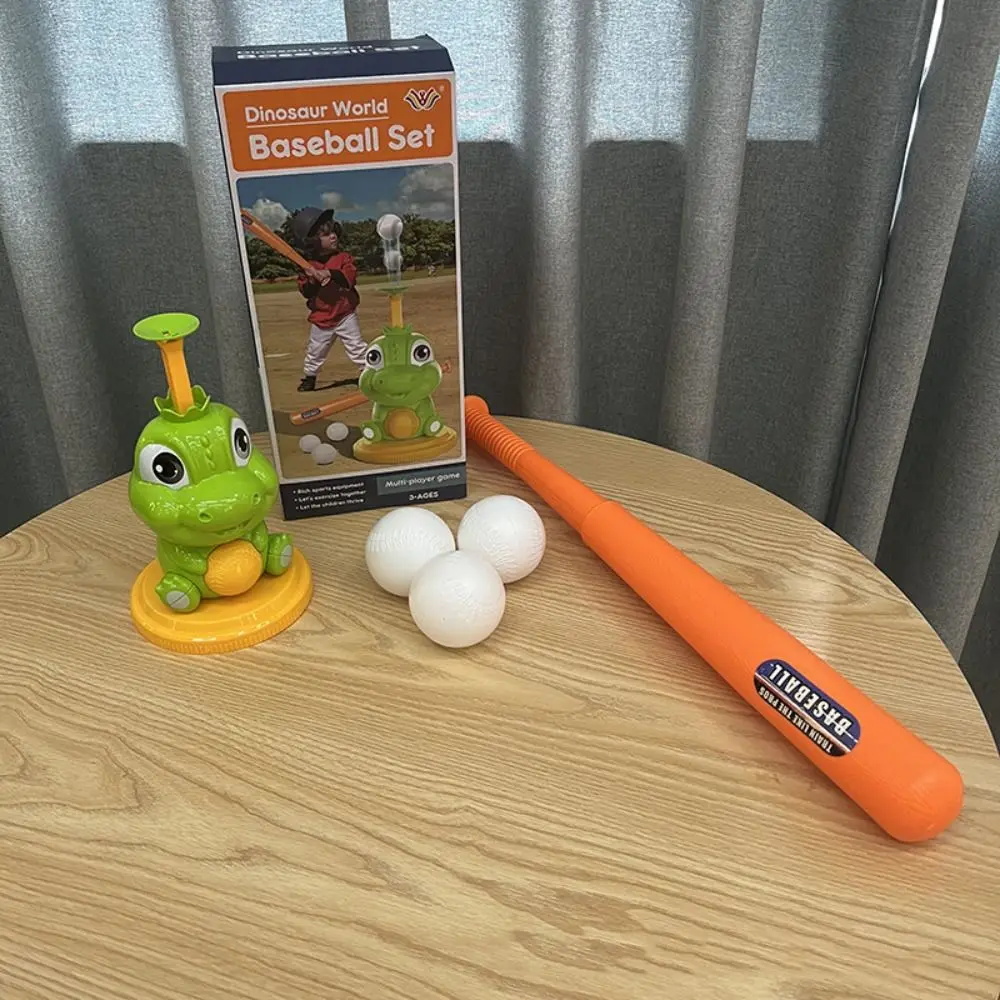 1 Set Cartoon Dinosaur Kids Baseball Trainer with 3 Balls Telescopic Baseball Pitching Machine Interactive Sport Games