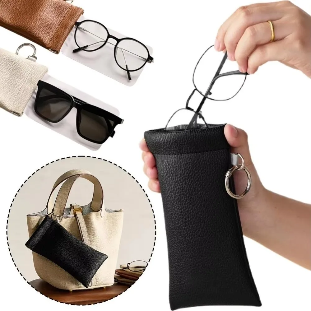 with Glasses Cloth Glasses Bag Automatic Closed Earphone Storage Eyewear Pouch Soft PU Waterproof Sunglasses Case for Travel