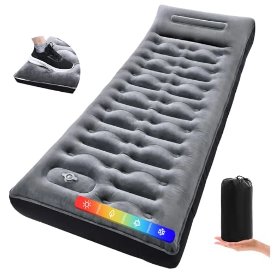

Camping Sleeping Pad 5.5 R-Value Thick 6 inch Camping Mat with Pillow Built-in Foot Pump Inflatable Sleeping Pads Compact for C