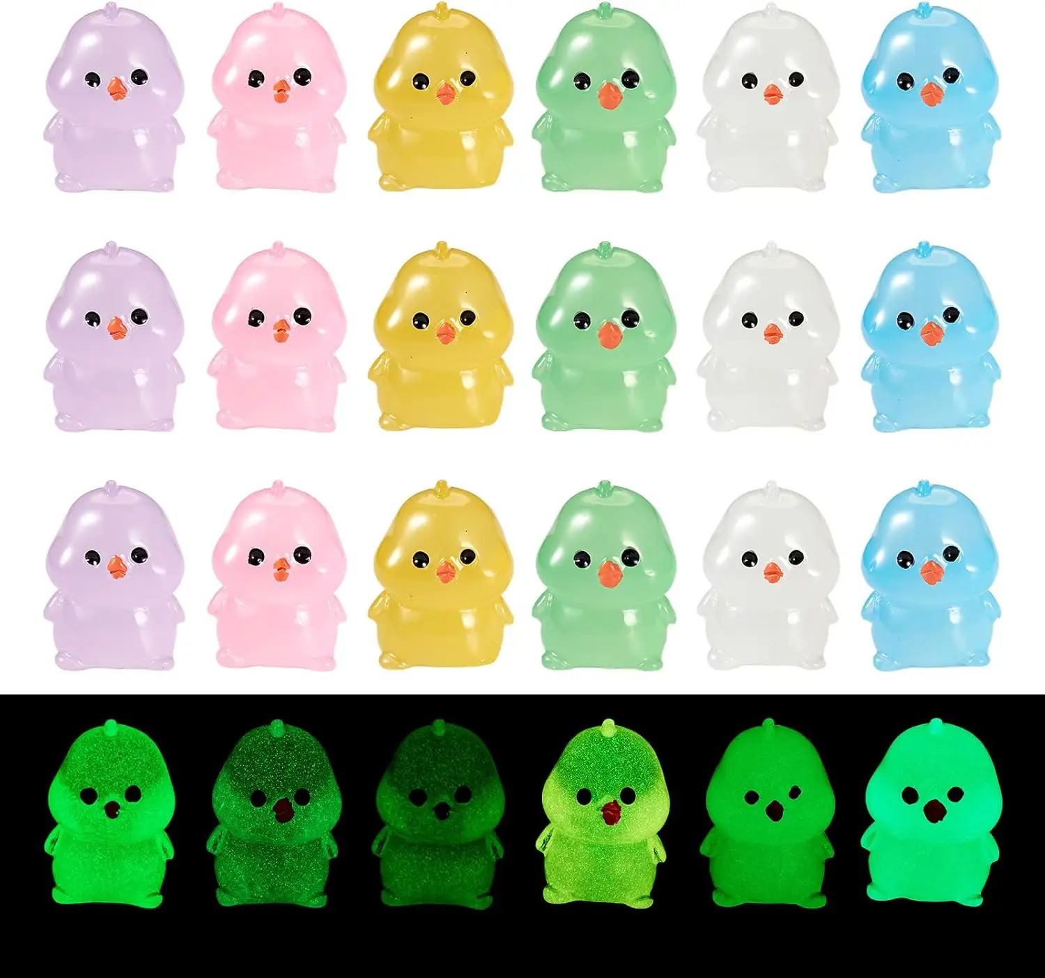24pcs Luminous Mini Resin Glow in The Dark Chick Animals Assorted DIY Creative Home statue Garden Craft Landscape Ornaments