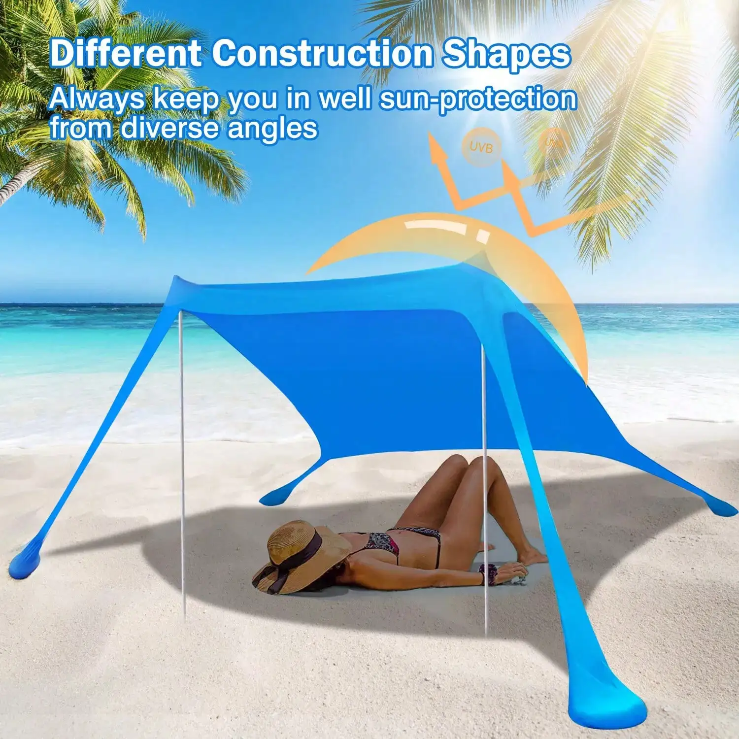 

Beach Tent Sun Shelter Portable Sun Shade Canopy Awning With Sandbag