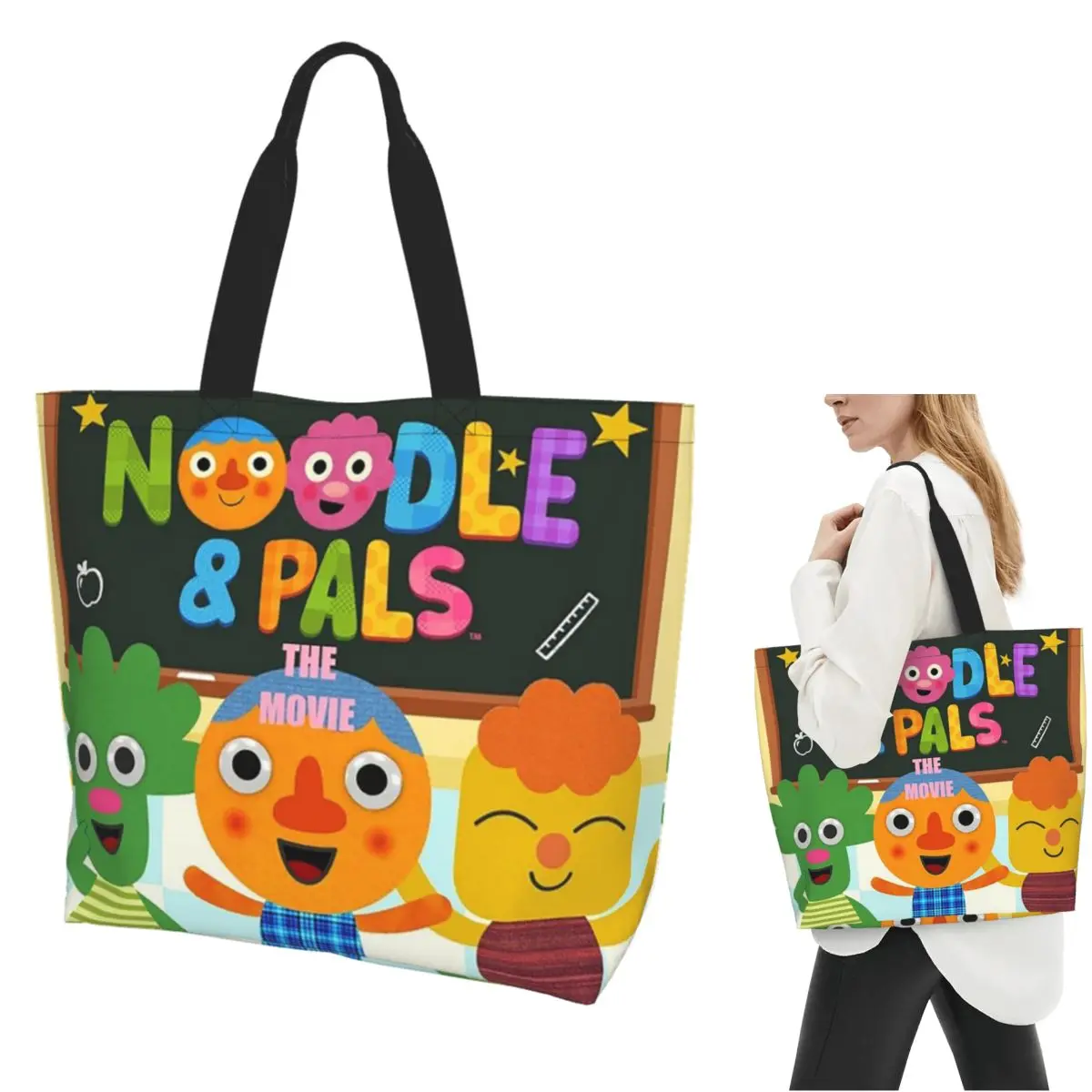 Noodle And Pals Micro Super Simple Cool Shopping Tote Bag Canvas Large Capacity Shoulder Bags Shopper Grocery Handbag for Women