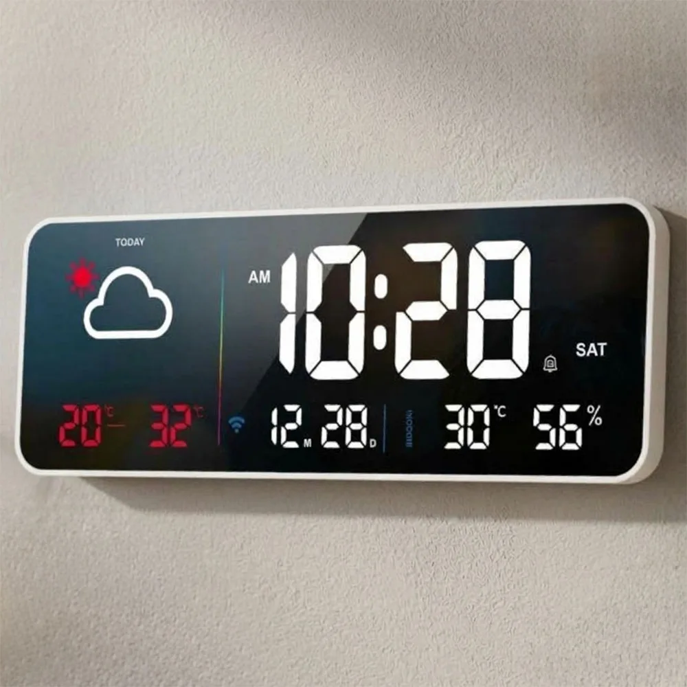 Tuya WiFi Smart Weather Clock Digital Alarm Clock Indoor Temperature Humidity Meter Desk Wall Mount for Bedroom Home Decor Gift