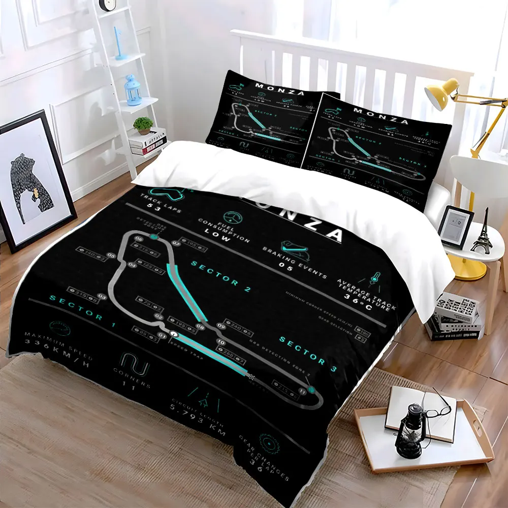 Monza Circuit Info Map Bedding Set for Kids Luxury Gift 3pcs Digital Print Comforter Set Soft Comfortable Breathable