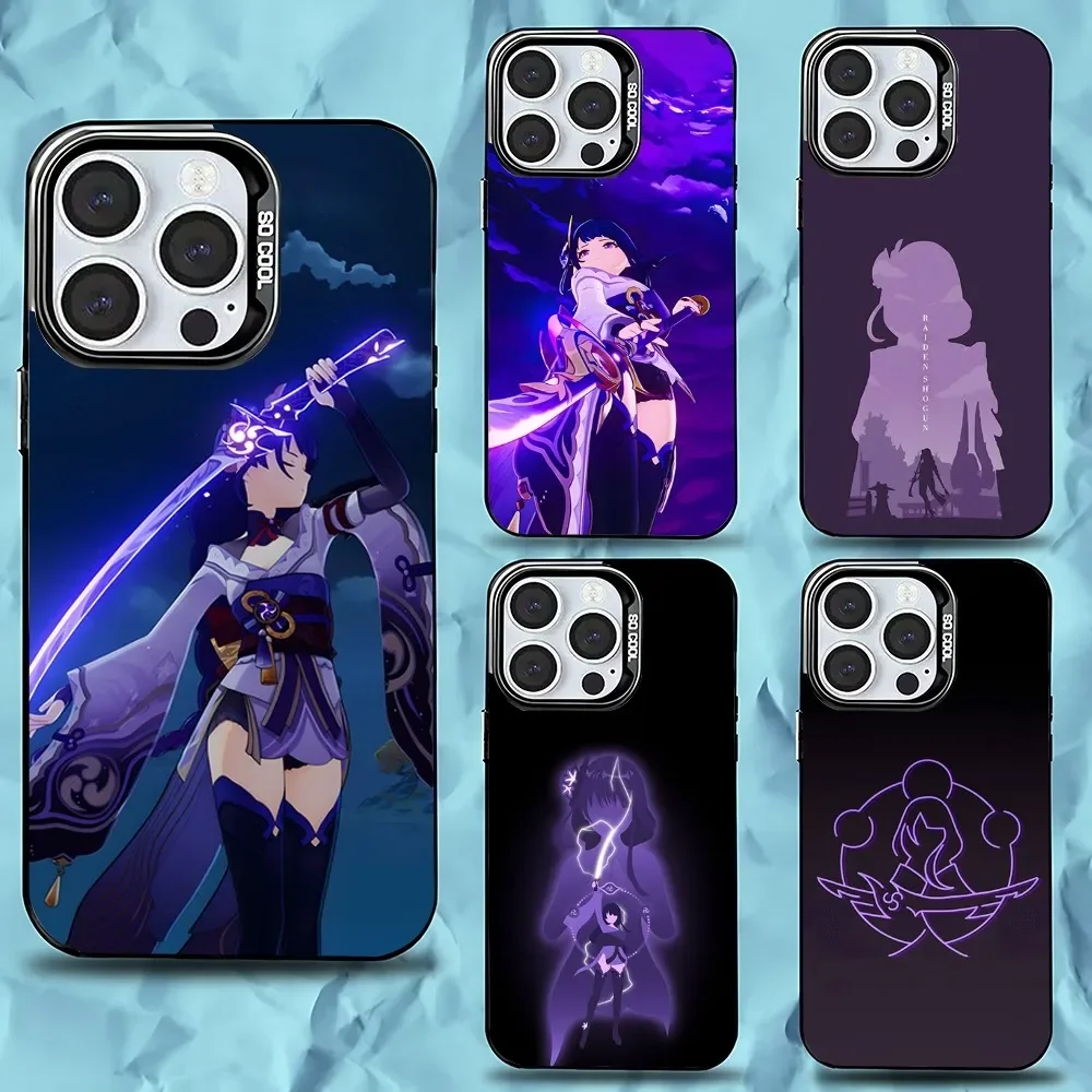 

Genshin Impact Raiden Shogun Phone Case For iPhone 16,15,14,13,12,11,Pro,Max,Plus,Mini,XS,SE Anti Fall Black Matte Hard Bumper