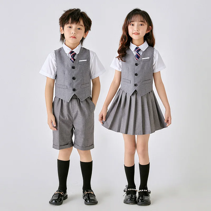 Kids Weddding Dress Twins Birthday Costume 3-15T Children Kindergarten Photograph Uniform Boys Girls School Clothing Set