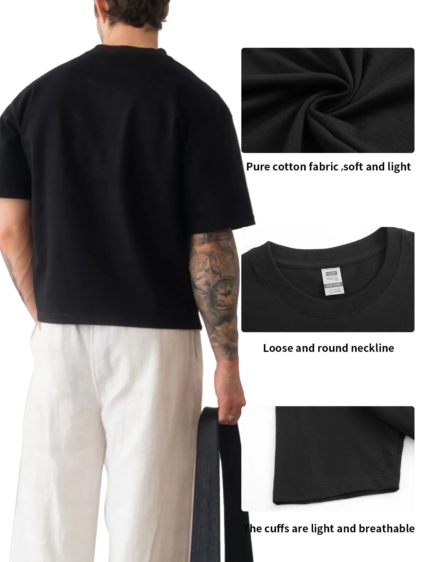 Men's Black Short Sleeve T Shirt with Diamond Print, Cotton Casual Crew Neck Regular Fit, Soft Breathable, All Seasons Wear, for Daily Commute & Leisure, High Versatility, Perfect Holiday Gift for Friends