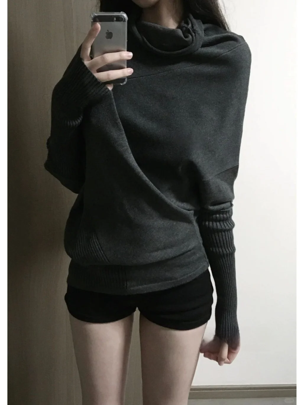 

Корейский свитер с высоким воротником и асимметричными рукавами «летучая мышь» для женщин, зимний, свободный, вязаный, теплый, стандартной длины, из чистого хлопка