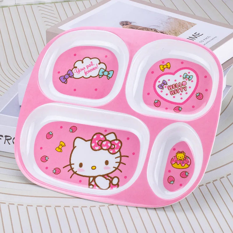 Kawaii Hello Kitty Separate Dining Plate MINISO Anime Lovely Cartoon Fruit Platter Anti Fall Measures Children's Eating Plates