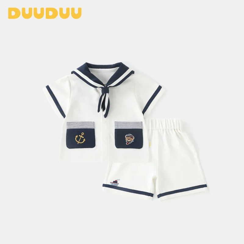 Navy style children's clothing summer thin baby clothes class a boys short-sleeved top shorts children's suit