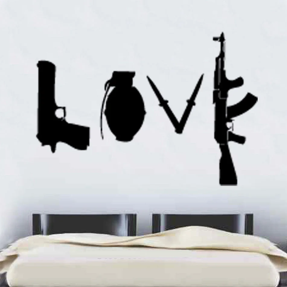 Banksy Love Weapons Wall Sticker 2 Sizes Art Wall Sticker,Home Decor Bedroom Decoration Modern