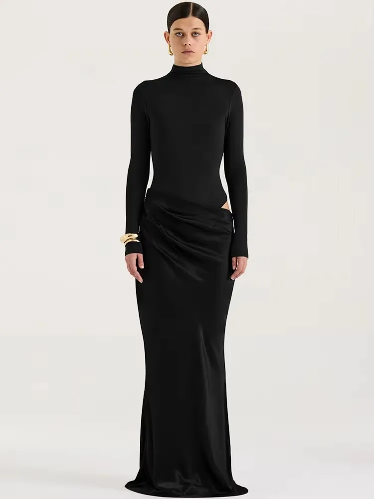 JULISSA MO Satin Sexy Hollow Out Women Maxi Dress Black Sleeveless High  Waist Dress Female Autumn Skinny Elegant Party Clubwear - AliExpress  200000345