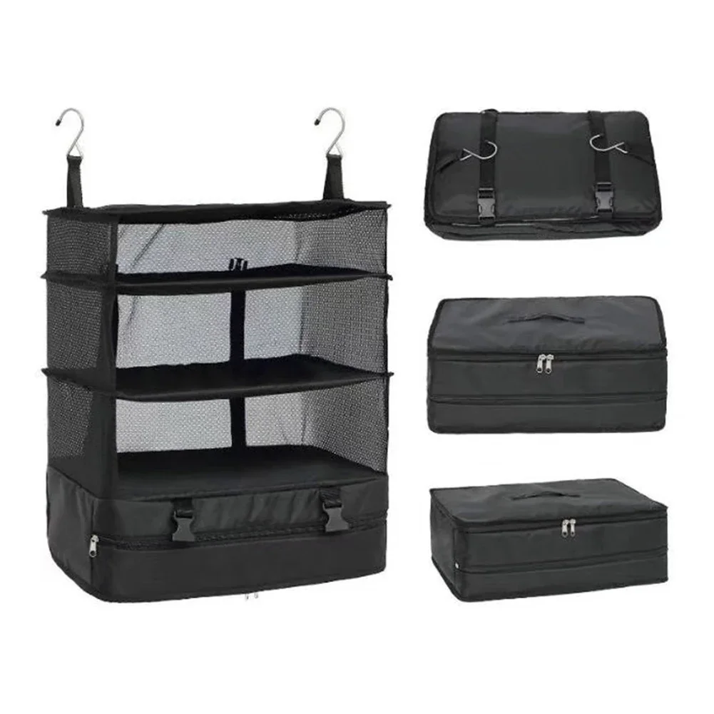 

Travel Luggage Organizer Portable Travel Shelves Bag 3-Shelf Suitcase Packing Cube Collapsible Hanging Closet Storage Bag Space