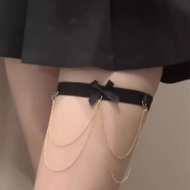 Stretch Lace Leg Chain, Bowknot Thigh Strap Anklet, Sexy Elastic Garter Belt, Body Chain Jewelry for Women Daily Wear