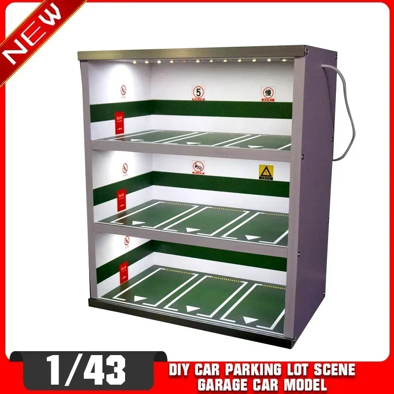 

New 1/43 DIY Car parking lot scene garage Car model Classic dustproof display cabinet 9 parking spaces Xmas gifts for friend