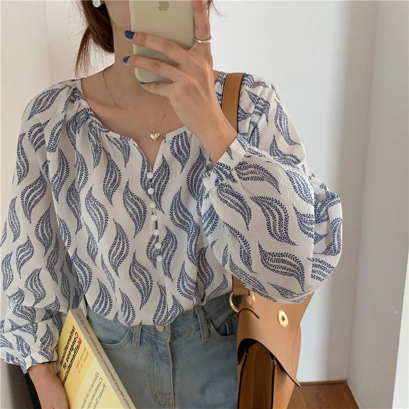 

Шикарный свободный крой с цветочным принтом Long Sve Sun Protection irt Тонкий повседневный топ на одной пуговице для женщин V Ne Bubble Sve