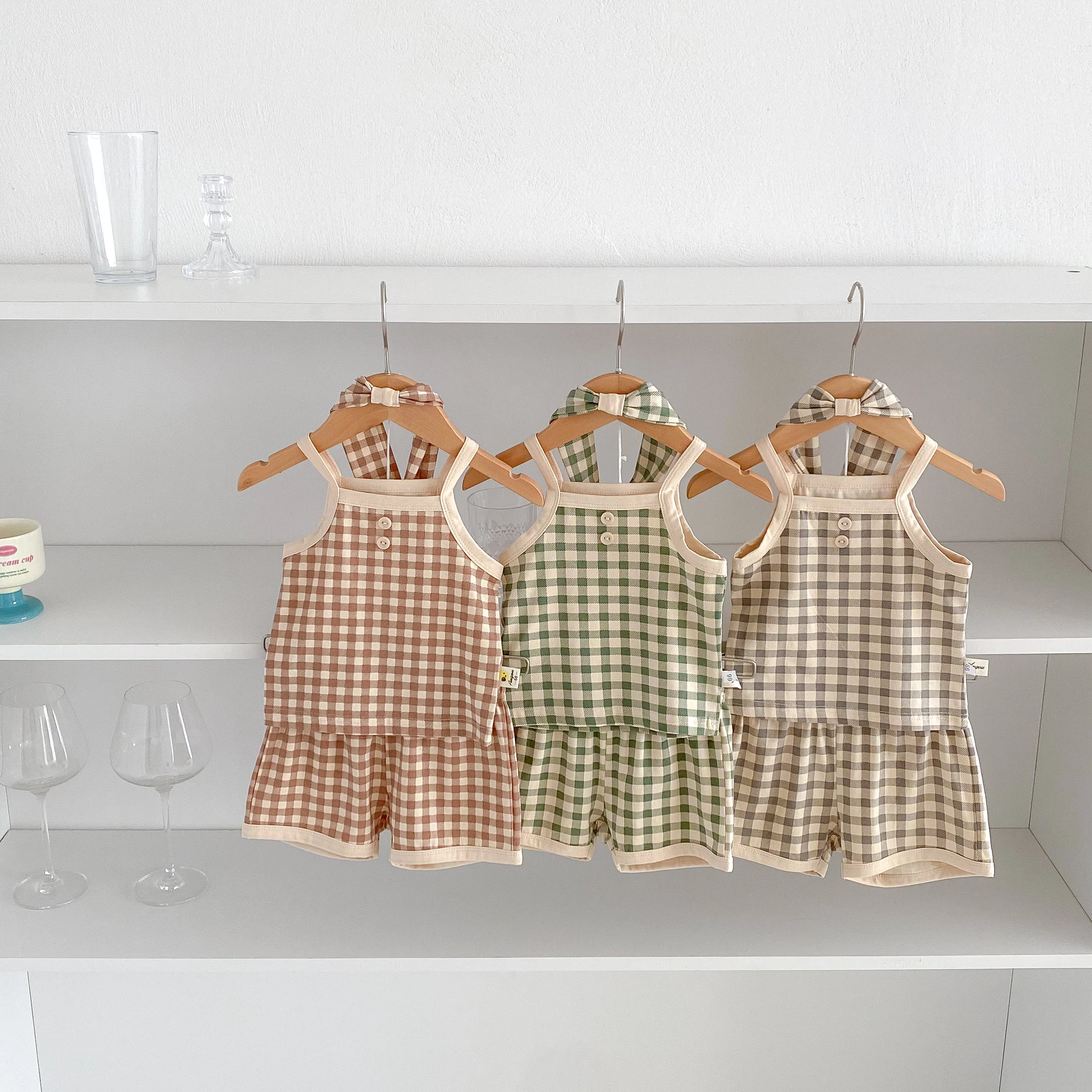 conjunto-de-verao-ins-para-bebes-meninos-e-meninas--camiseta-xadrez-fresca-shorts-para-uso-casual-em-casa