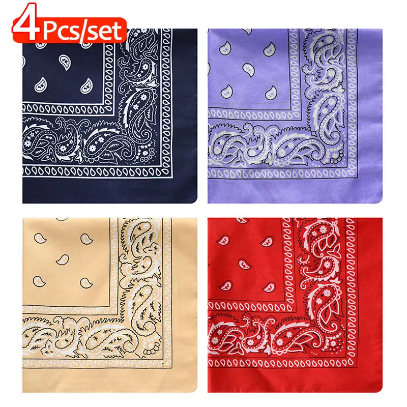 4 قطعة منديل موضة طباعة باندانا وشاح حفلة عقال مناديل متعددة الأغراض ساحة باندانا #3