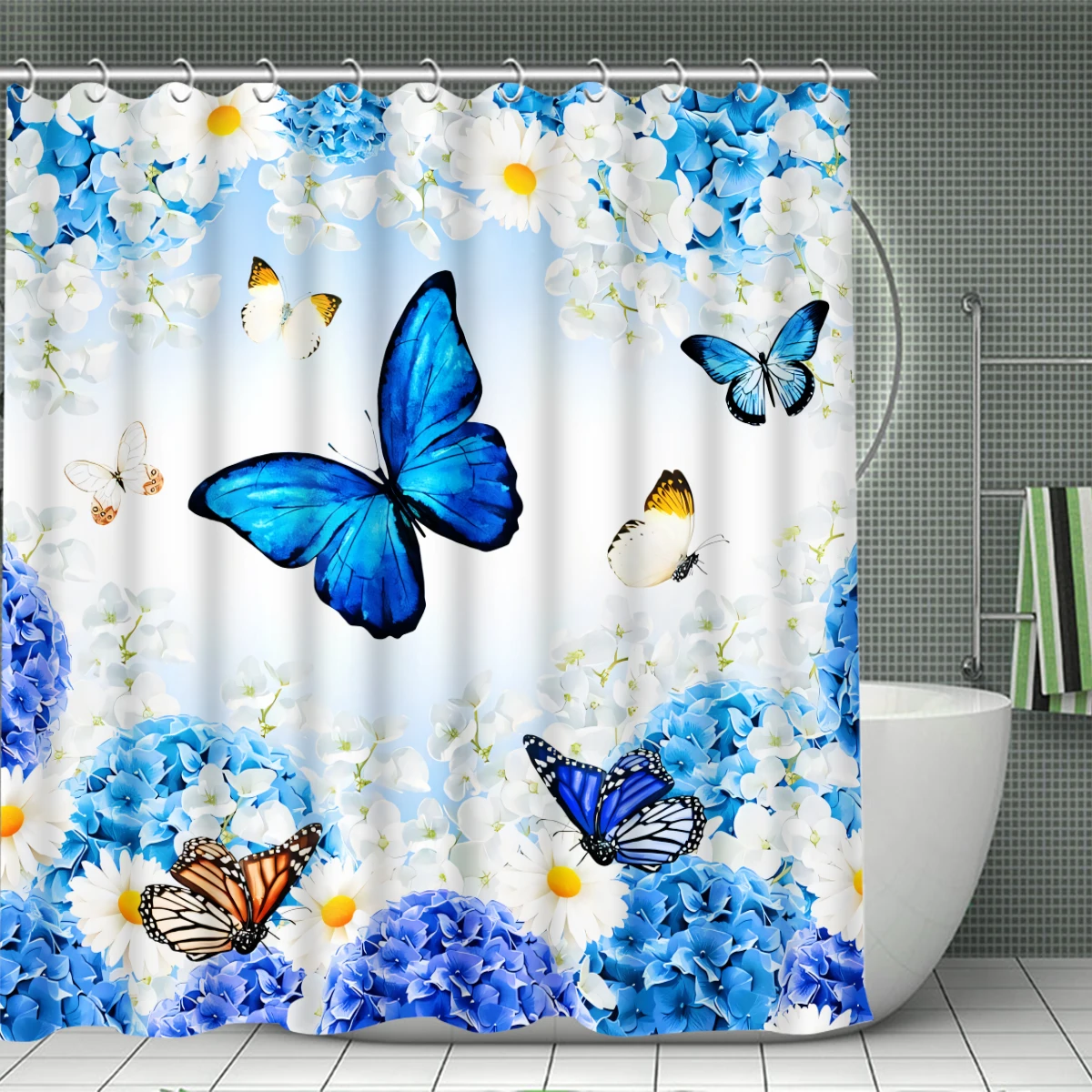 1/4 Piece Shower Curtain Set, Waterproof Bathroom Partition Curtain with Hooks, Anti-Slip Bath Rug, U Shape Mat, Toilet Seat Cov