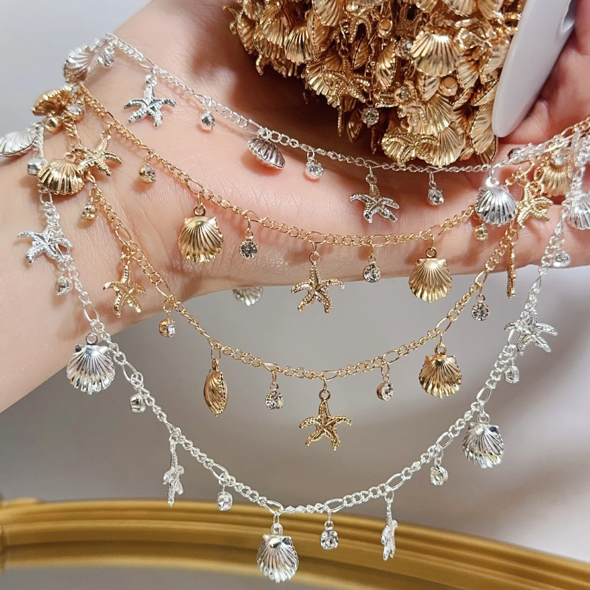 

0,5/1/2 м, высокая цветопередача, морская звезда, цепочка ручной работы, медная цепочка серии Ocean для DIY браслета, аксессуары для изготовления ювелирных изделий