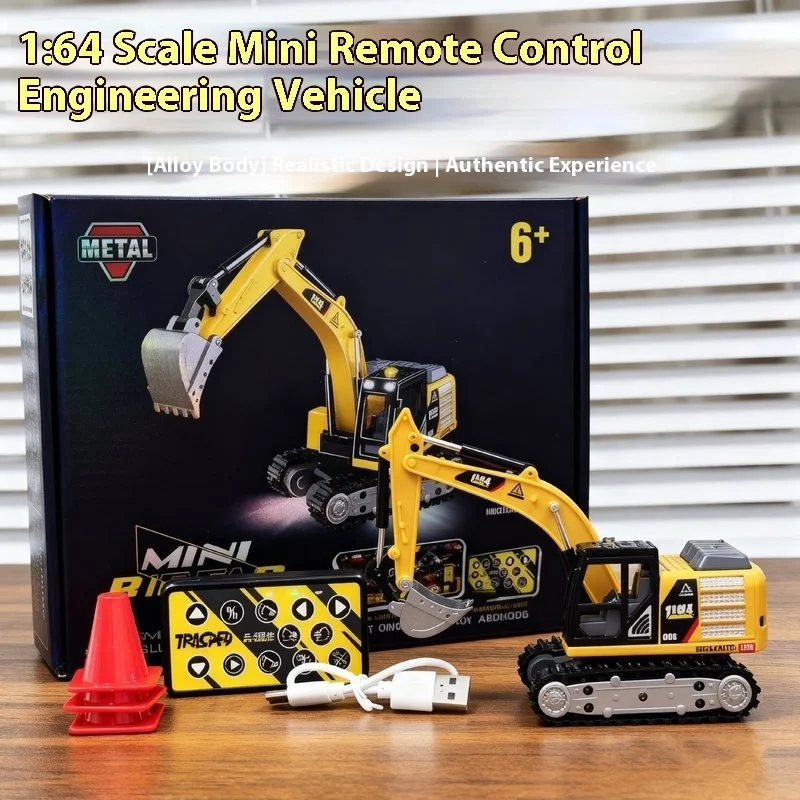 1/64 Schaal Afstandsbediening Graafmachine Speelgoed Mini Desktop Techniek Voertuig RC Decompressie Speelbal voor Jongens 2.4G Frequentie