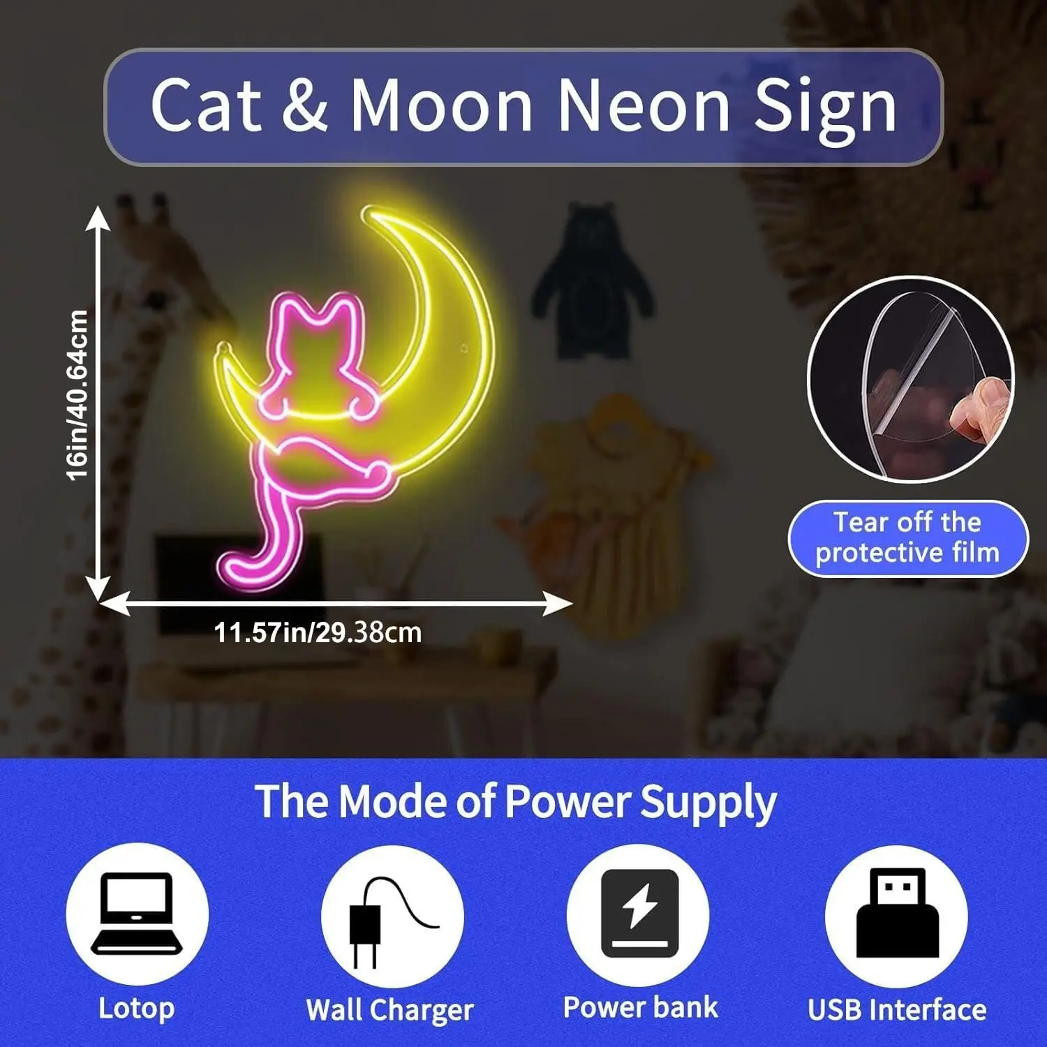 Anime Cat & Moon insegna al Neon per la decorazione della parete, decorazioni per la casa, sala giochi, decorazioni per Arcade d'arte, camera da letto, soggiorno, bar, regalo