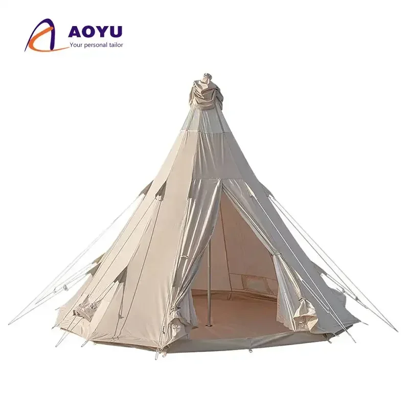 Custom Glamping Wood Frame Poly Cotton Canvas Indian Tipi Tent Big Teepee Outdoor Camping Safari Tent Luxury