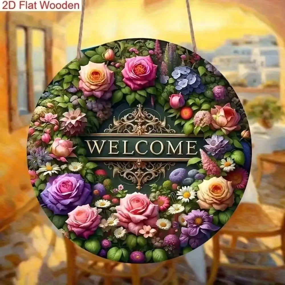 CIFBUY Vintage Willkommens-Wandkunst aus Aluminium mit goldenen Blumen, wasserdicht, langlebig, rostfrei, Metallschild für den Außenbereich, Garten, Terrasse, Deko