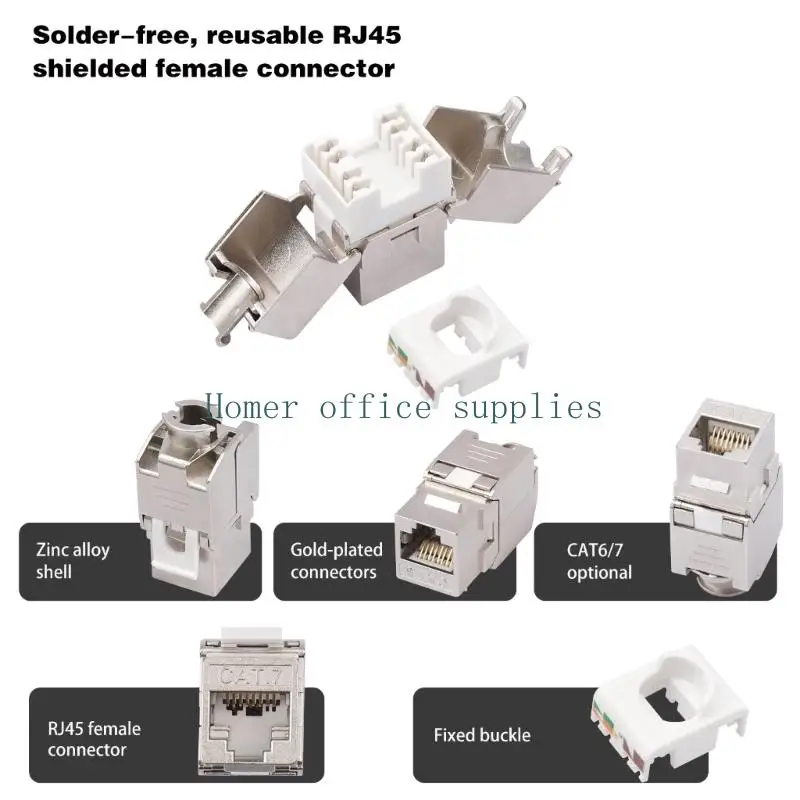 K43B RJ45 Female Coupler for Cable Layout Work, Metal Housing with 568A/568B Wiring and Ethernet Wall Outlet Use Area