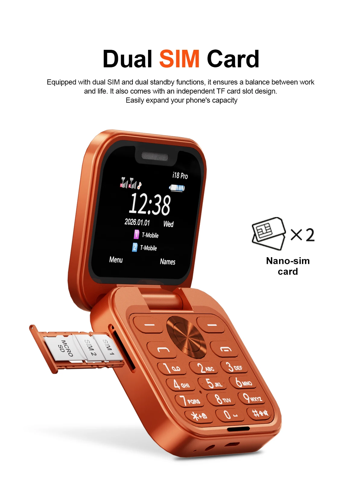 SERVO I18 Pro Flip Mobile Phone 2G GSM/4G LTE Network 1.77' Screen Dual SIM FM Radio Call Recording Blacklist Mini Fold Phone